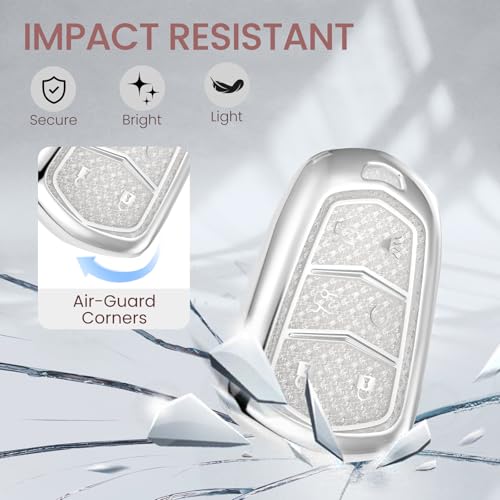 Image of for Cadillac Key Fob Cover with Fashionable Zirconia Wristlet KeyChain, Enchanting Diamond Patterns Soft Case for Escalade ATS XT4 /5 /6 XTS SRX STS (White, A2)