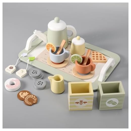 Wooden Tea Party Set for Little Girls, Play Tea Set for Kids Toddlers, Pretend Play Kitchen Toy Gift for 1 2 3 4 5 Years Old