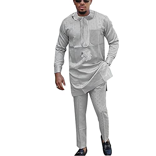 HD Mens African Clothing Embroidery Bazin Riche Man Dashiki Outfit