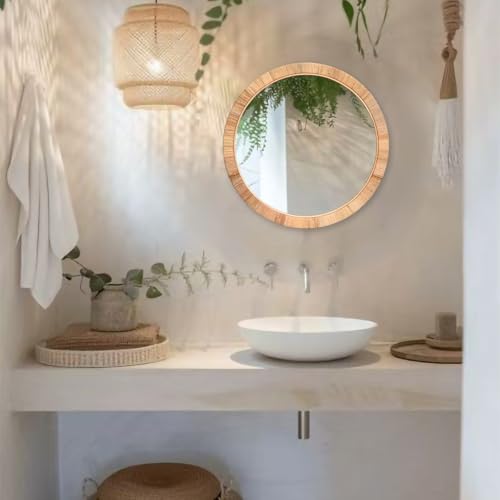 FUIN 25" Boho Chic Round Rattan Mirror - Handmade Wicker Frame - Perfect for Rustic Farmhouse Décor by FUIN - Image 7