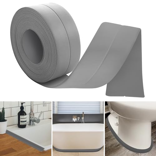 Plinthe PVC Souple, Plinthe Souple Autoadhésive 35mm x 5m, Plainte Adhesive PVC, Plinthe Adhesive - Angle Plinthe Cuisine - Baguette Finition PVC - Convient pour la Cuisine et la Salle de Bain (Gris)