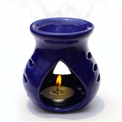 Image of Pure Source India Ceramic Aroma Oil Burner Pack of 4 (Green, Navy Blue, Red, Black)