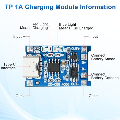 RUIZHI 5 Stück TP Batterieladungs Modul, 5V 1A 18650 Lithium Batterieladegerät mit Typy-C Schnittstelle und LED Anzeigen Doppelten Schutzfunktionen für Li-Ion oder LiPo Einzelzellenbatterien