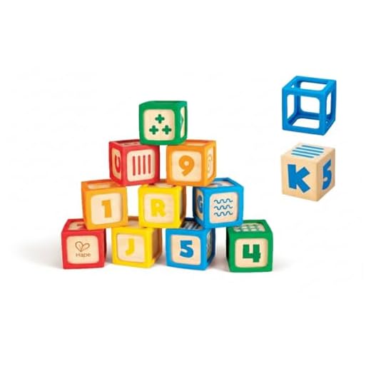 Hape Grip-n-Stack 10-Piece Wooden Building Blocks with Silicone Edges - Educational Alphabet & Number Stacking Toy for Toddlers and Babies - Fine Motor Skills & Sensory Play Set