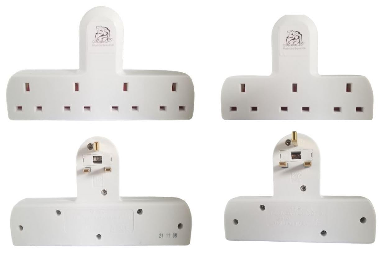 MODALEO Collection : 2 Pack 4 WAY Extension 3 Way Lead Cable Free Electric Plug Socket UK Mains Power 1 2 3 4 6 8 10 Gang Way
