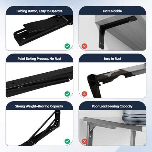 Storystore Folding Shelf Brackets, 24 Inch Heavy Duty Collapsible Shelf Bracket, Wall Mounted Folding Table Hinge, Space Saving for Bench Table, Max Load: 550 lb by Storystore - Used condition - Image 3