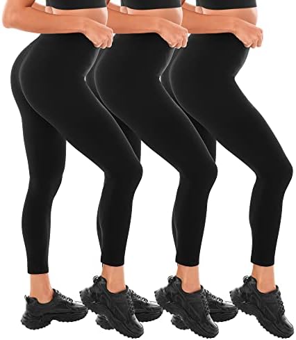 Leafigure Leggings for Women High Waist, 3 Pack Tummy Control Black Yoga Pants for Running, Workout