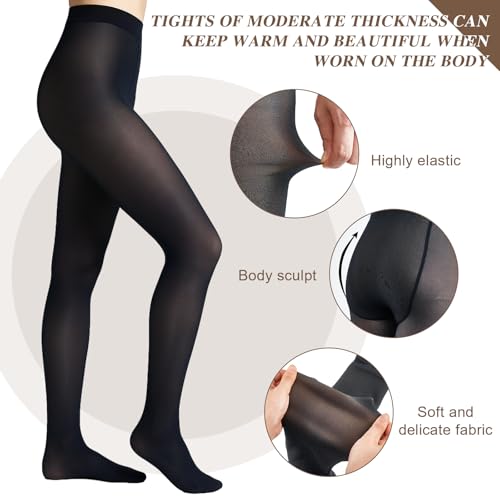 Image of Eurzom 3 Pairs Fleece Lined Stirrup Tights Women Fake Translucent Thermal Elastic Skin Colored Tights Warm Pantyhose