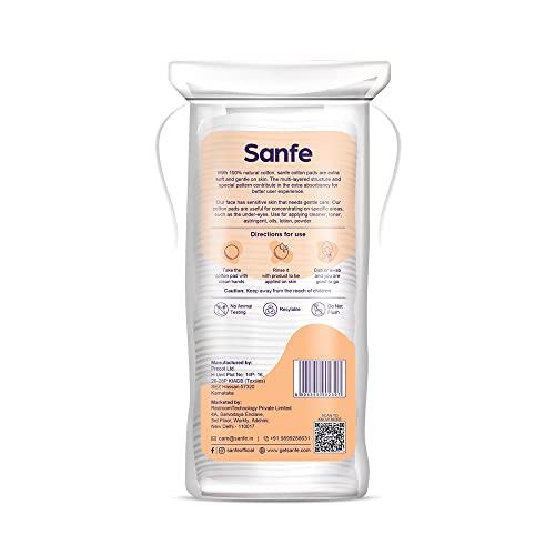 Image of Sanfe Prep 'N' Glow Face Cotton Pads for women - Pack of 80 | Cleans makeup |Cleans excess oil | Soft and gentle on skin with 100% natural cotton