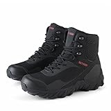 Botas Tácticas Impermeables para Hombre, Botas Militares De Caña Alta con Cremallera Lateral para Hombre De Talla Grande, Botas Transpirables Antideslizantes Y Resistentes Al Desgaste(Black,43 EU)