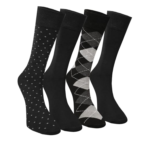 Men's Bamboo Dress Socks, Non-Binding, Breathable, Soft Crew Length Socks, Ideal for Everyday Wear, 4 Pack (9-12)