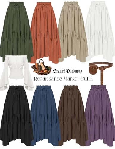 Scarlet Darkness Maxi Skirts for Women High Waist Renaissance Skirt Long Skirt with Pockets - Image 4