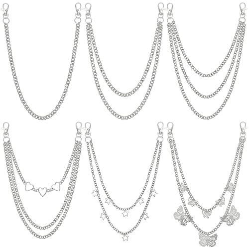 NEWITIN 6 Pieces Pants Chain Punk Jean Chains Metal Belt Chain Silver Multi Layer Pocket Wallet Key Chains Goth Accessories for Women Men