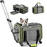 Cozyipet Pet Carrier with Wheels for Cat and Small Dog, Expandable Airline Approved Pet Carrier for Animal Under 15 lbs, Rolling Cats Puppy Carriers Travel Bag for Traveling and Camping