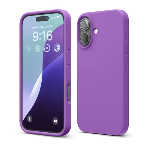 Image of elago Compatible with iPhone 16 Case, Premium Liquid Silicone Case, Full Body Protective Cover, Shockproof, Slim Phone Case, Anti-Scratch Soft Microfiber Lining, 6.1 inch (Neon Purple)