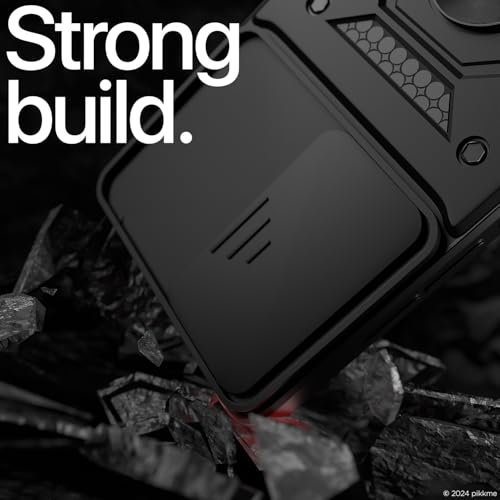 Image of Pikkme D10 Tough Armor Bumper Case | 360 Protection Case | Sliding Camera Shield Cover & Ring Holder Stand Back Cover for Vivo V40 5G / V40 Pro 5G / T3 Ultra 5G (Black)