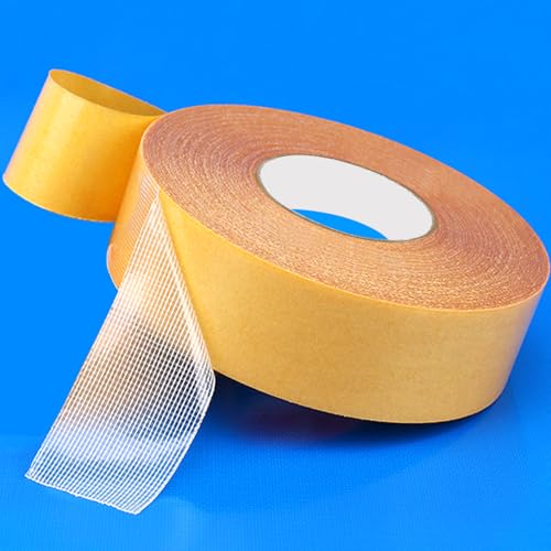 Image of Double Sided Fabric Tape Heavy Duty Mounting Tape 0.79 inchx 66FT Resistente Clear Super Sticky Body Tape with Fiberglass Mesh High Tack Strong Adhesive for Fashion Clothes Carpet Arts