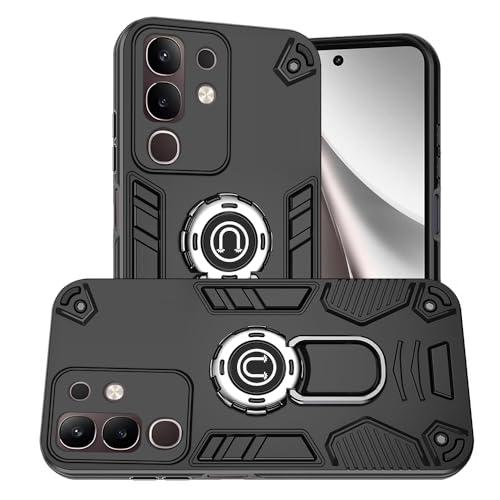 Image of AESTMO Vivo Y31 Pro 5G 5G Back Case Cover | Tough Armor Bumper | Ring Holder & Kickstand in-Built | 360 Degree Protection Cover for Vivo Y31 Pro 5G (Black)