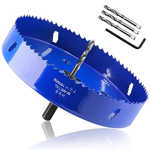 Image of 7-1 /4 Inch Hole Saw with Arbor, 1.2 Inch Cutting Depth | Heavy Duty, HSS Bi-Metal, For Wood Cornhole Boards Plastic Drywall & Thin Metal, Smoothly Cutting