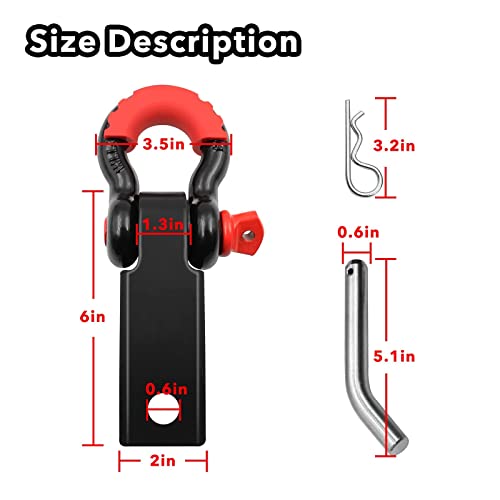 Shackle Hitch Receiver, 2 inch 42000 Lbs Maximum Break Strength, Solid with 3/4'' D Ring, Heavy Duty Towing Hitch Receivers, Never Rust, Best Towing Accessories for Vehicle Recovery Off-Road