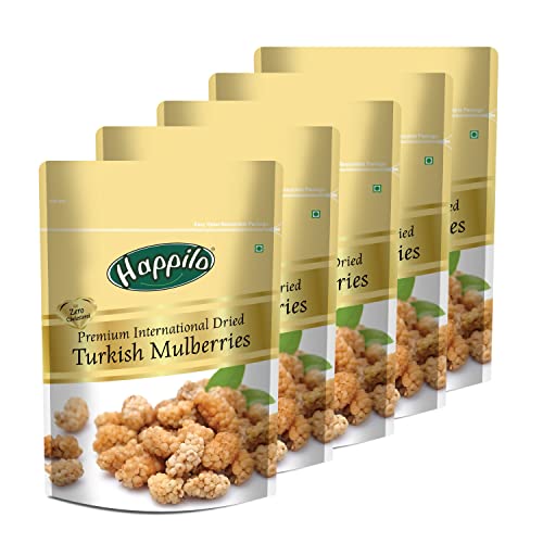 Image of Happilo Premium International Dried Turkish Mulberries 150g (Pack of 5), Rich in Calcium & Vitamin C, Freshest, Quality Berries, Perfect Snack Treats, Vegan, Non-GMO