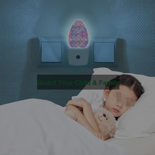 Image of Watercolor Fish Scales Night Light Purple Pink Blue Mermaid Scales Underwater Sea Pattern Plug in Auto Sensor LED Lighting for Boys Girls Men Women Sleeping Bedroom Bathroom Staircase