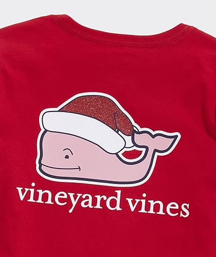 vineyard vines Girls' Glitter Hat Santa Whale Long-Sleeve Pocket Tee3