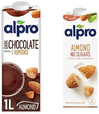 Alpro Almond Dark Chocolate Drink 1L and Alpro Sugar Free Almond Plant Based Drink 1 L