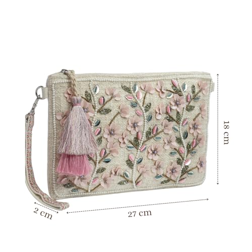Image of Anekaant Cotton Sling Bag - Boho Floral Bead Work, Handmade Ethnic Crossbody Bag for Women