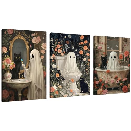Mrnsiet 3 Pack Ghost Paint by Numbers Kit for Adults Halloween Ghost Adult Paint by Number Kits on Canvas Acrylic Bathroom Easy Paint by Numbers for Gift Home Decor 12x16 Inch