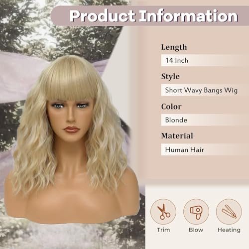 Short Blonde Wigs Human Hair - Natural-Looking 14 Inch Bob