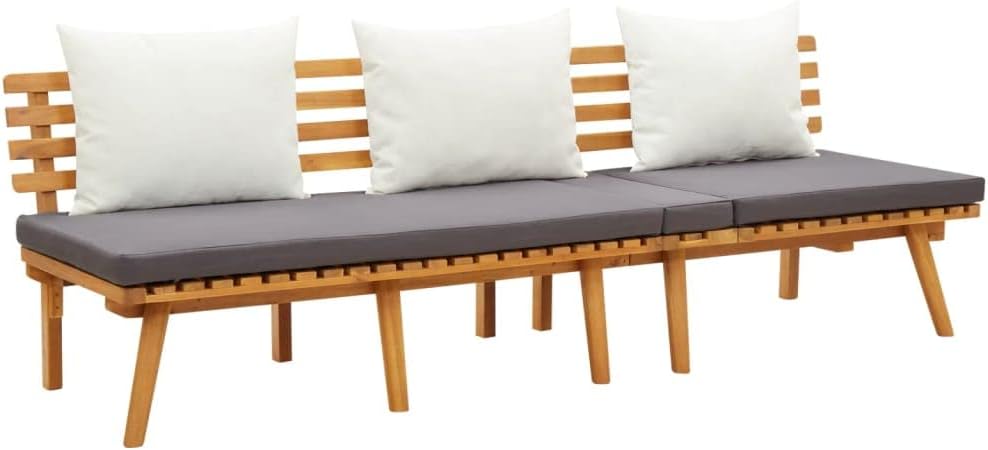 Relaxing Garden Day Bed with Adjustable Headboard, Solid Acacia Wood, Thick Cushions, White & Dark Gray Relaxing Garden Day Bed with Adjustable Headboard, Solid Acacia Wood, Thick Cushions, White & Dark Gray