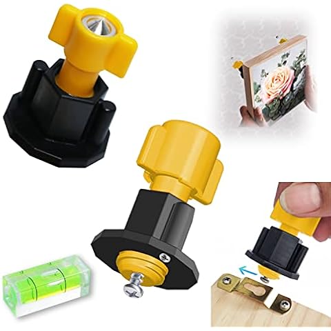 DIKOO Picture Hanging Keyhole Mark Hole and Leveling Kit for Frame Mural Artworks Mounting -Used for Marking Slots Nail Keyhole etc Location Tool with Mini Bubble Level (Yellow-2pcs) Cover