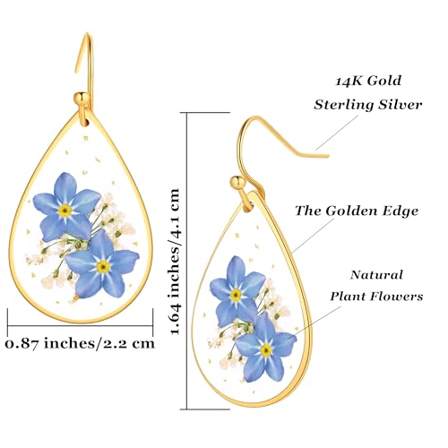 Sereney Forget Me Not Pressed Flowers Earrings, Dainty Sterling Silver Earrings as Memorial Gifts, Blue Flower Teardrop Earrings Sympathy Gifts for Loss of Loved One Dangle Earrings for Mom3