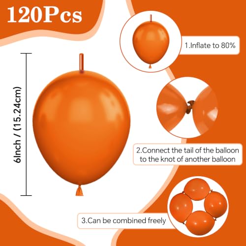 Image of Orange Link Balloons,120Pcs 6Inch Orange Latex Linking Balloons for Birthday Baby Shower Halloween Thanksgiving Graduation Party Decorations