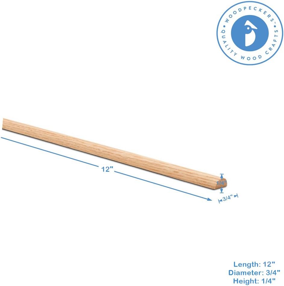 Split Oak Dowel Rods 3/4-inch x 12-inch, Pack of 50 Unfinished Fluted Molding Trim for DIY & Dowel Feature Wall, by Woodpeckers