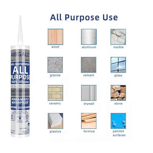 Image of White Silicone Sealant Waterproof, All-Purpose 100% Silicone Caulk, Adhesive Caulking Sealant Tool for Indoor & Outdoor Windows, Aquarium, Bathtub Auto Leak Seal, 10.1 oz Cartridge, 1 Pack (1)