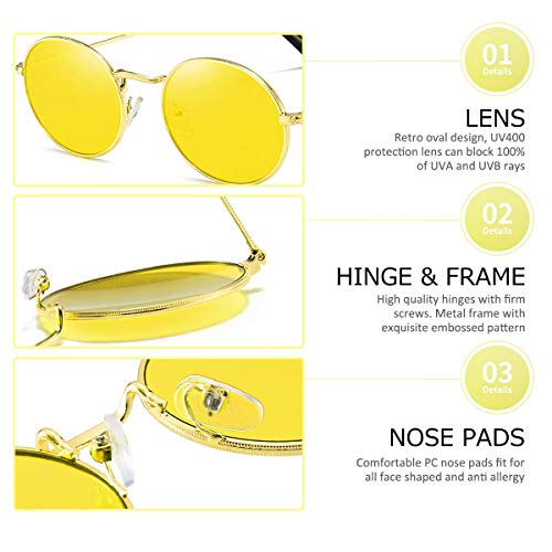 Dollger Oval Sunglasses For Women Vintage Metal Frame Glasses Anti Reflective Retro Eyeglasses Unisex Yellow #TOP4