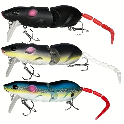 Proaovao Topwater Fishing Lures, Mouse Lures, Bass Trout Perch Musky Crappie Lures, Top Water Lures Mice Glide Bait Swimbait Hard Rat Fishing Baits Tackle Kit (AH8515-3.35