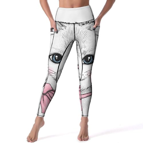 Pantalon de sport taille haute chat noeud rose taille S