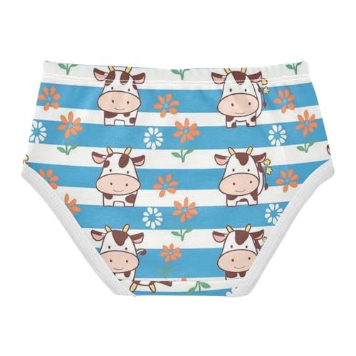 Wusikd Cartoon Cow Girls' Underwear Cotton Blue Striped Flowers Girls Briefs Soft Toddler Underwear 2T2