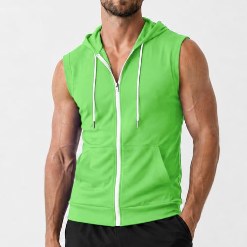 Image of Ohoo Mens Slim Fit Sleeveless Lightweight Zip Up Hooded Sweatshirt Vest Hoodie