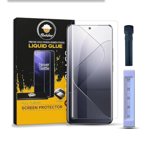Image of BLACKSHEEP HD+ UV Tempered Glass Screen Protector Guard Compatible For Xiaomi 14 Pro 5G (6.73 Inch, Pack of 1) Full Adhesive UV Curved Case Friendly HD Clarity with easy installation kit