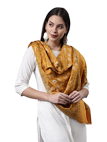 Image of Pashmoda Women Kaani Stole with Silky Zari Weave, Shawl, Wrap (Size 72X208 CM)