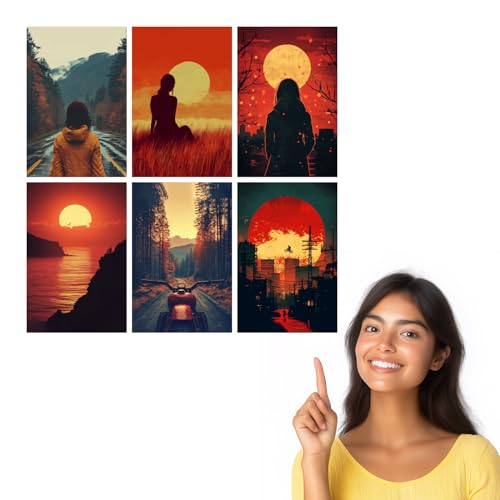 Image of SiddArtify Sunset Silhouette Wall Art Poster Print Set - Modern Landscape Decor for Living Room Bedroom Office - 12x18 inch Sticker Pack of 6