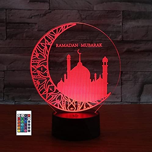 SUPERRUIDALONG 3D Islamischer Tempel Nachtlichter Fernbedienung 16 Farben Illusion Acryl LED Tisch Nachttisch Lampe Kinder Schlafzimmer Schreibtisch Dekor Geburtstag Geschenke Spielzeug für Kinder Cover