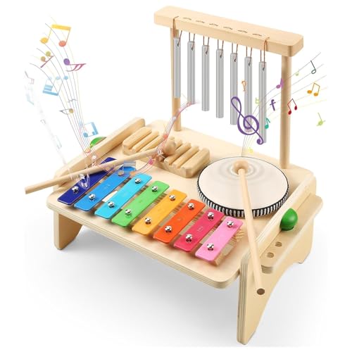Kids Drum Kit, Toddlers Musical Instruments, Wooden Toys Montessori Instrument For Toddler, Baby Drums Musical Toys Gifts for 3 4 5 Years Old Girls Boys