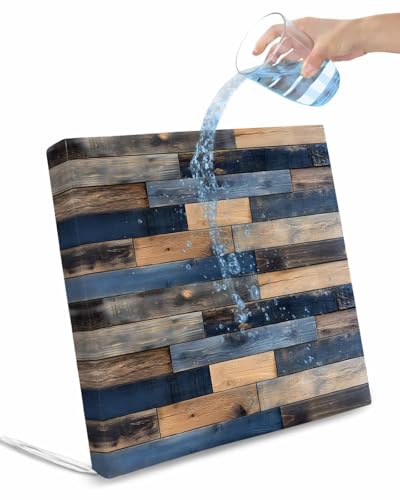 2 Pack Navy Blue Brown Wood Waterproof Cushion Covers with Ties, Outdoor Patio Chaise Lounge Chair Seat Cushion Slip Covers Replacement(Only Cover) Farmhouse Vintage Wooden 24