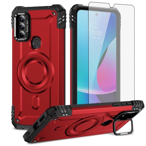 Furiet Phone Case for Motorola Moto G Power 2022/MotoG Play 2023/G Pure 2021 & Tempered Glass Screen Two Layer Hard Bumper Wireless Charging for XT2271DL XT2165DL XT2163DL XT2165-5 XT2271-5 Red