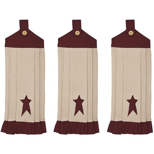 VHC-Brands-Cotton-Connell-Button-Loop-Kitchen-Towel-Set-of-3-Hanging-Kitchen-Towel-Appliqued-Bath-Kitchen-Connell-Collection-Rectangle-21×7-Star-Burgundy VHC Brands Cotton Connell Button Loop Kitchen Towel Set of 3 Hanging Kitchen Towel Appliqued Bath Kitchen Connell Collection Rectangle 21×7 Star Burgundy